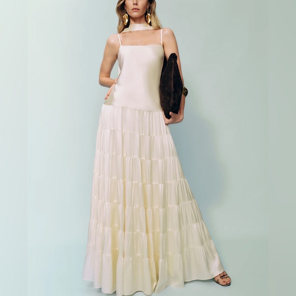 NEW NWT Reformation Agnes Silk Maxi Dress Fior Di Latte Cream NWT